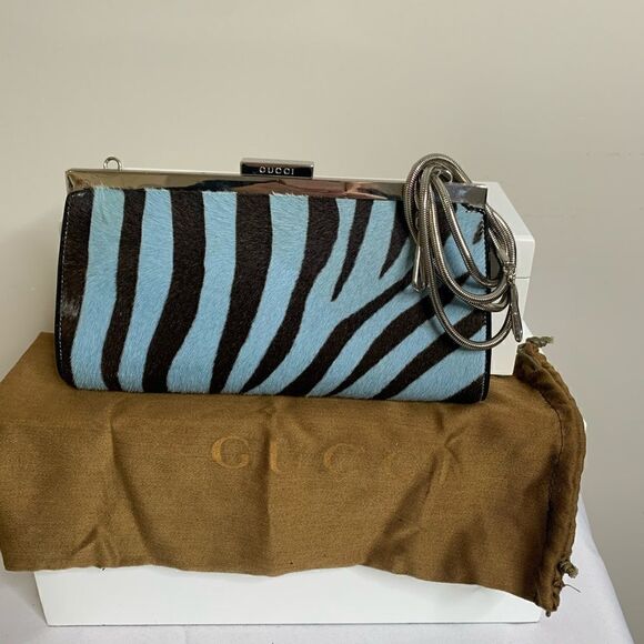 Gucci Pony Hair Clutch - Zebra - Brown and Blue - Picture 7 of 13